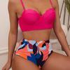 Women's European & American Mesh Gathered Bikini: Sexy Printed 3-Piece Swimsuit Set.