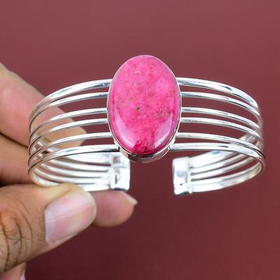 Rhodonite Bangle Gemstone Handmade Jewelry 925 Sterling Silver Cuff Bracelet Adjustable Bangle Very Pretty Rhodonite Jewelry Gifts for Mom