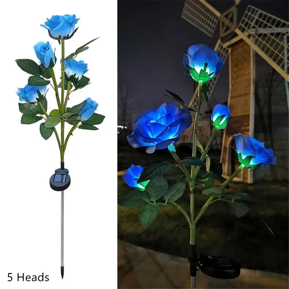5 Head Rose Flower Solar Lawn Lamp LED Lights Outdoor Solar Garden Lights for Yard Patio Garden Camping Wedding Party Decor