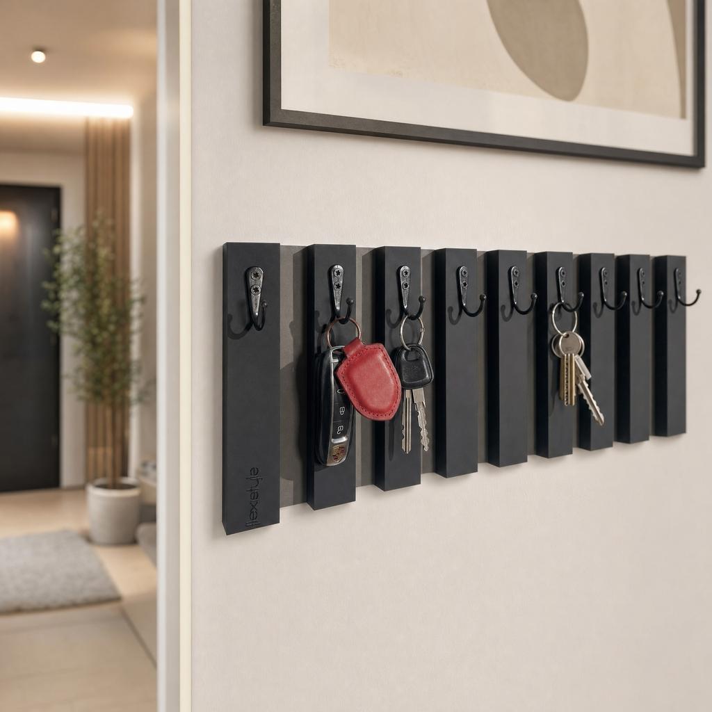 Wooden Key Hanger Lamele 60cm Black