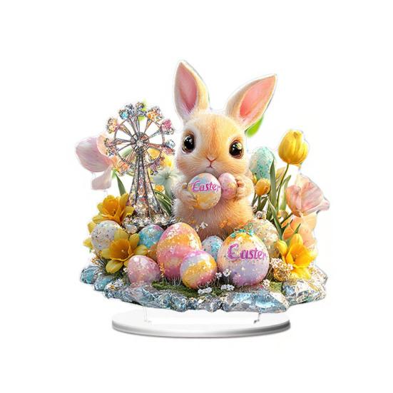 Easter 2D Bunny Acrylic Ornament Eggs Rabbit Table Sign Home Living Room Holiday Party Tabletop Animal