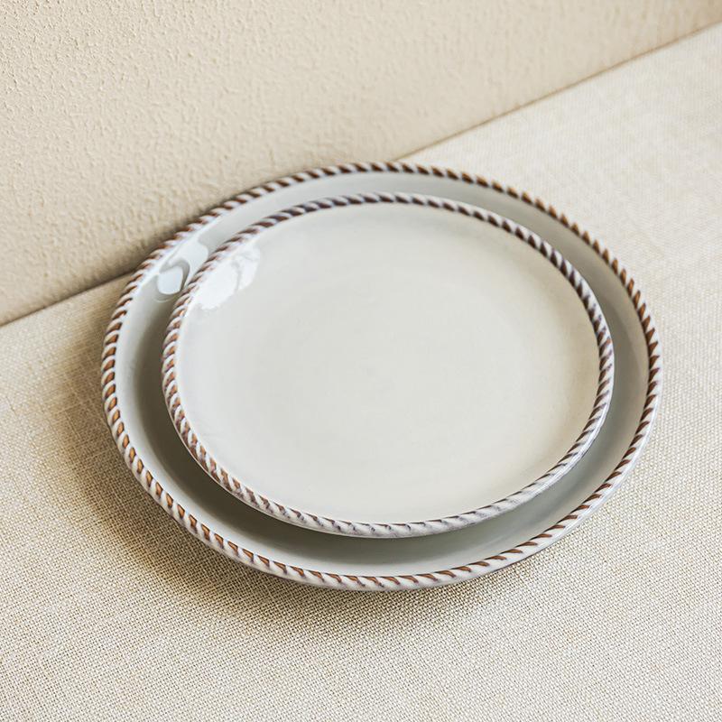 Plate Large Plate Simple Wind Plate Twist Edge Round Plate Household Vegetable Plate Dessert Plate Pasta Plate Tableware Size Plate