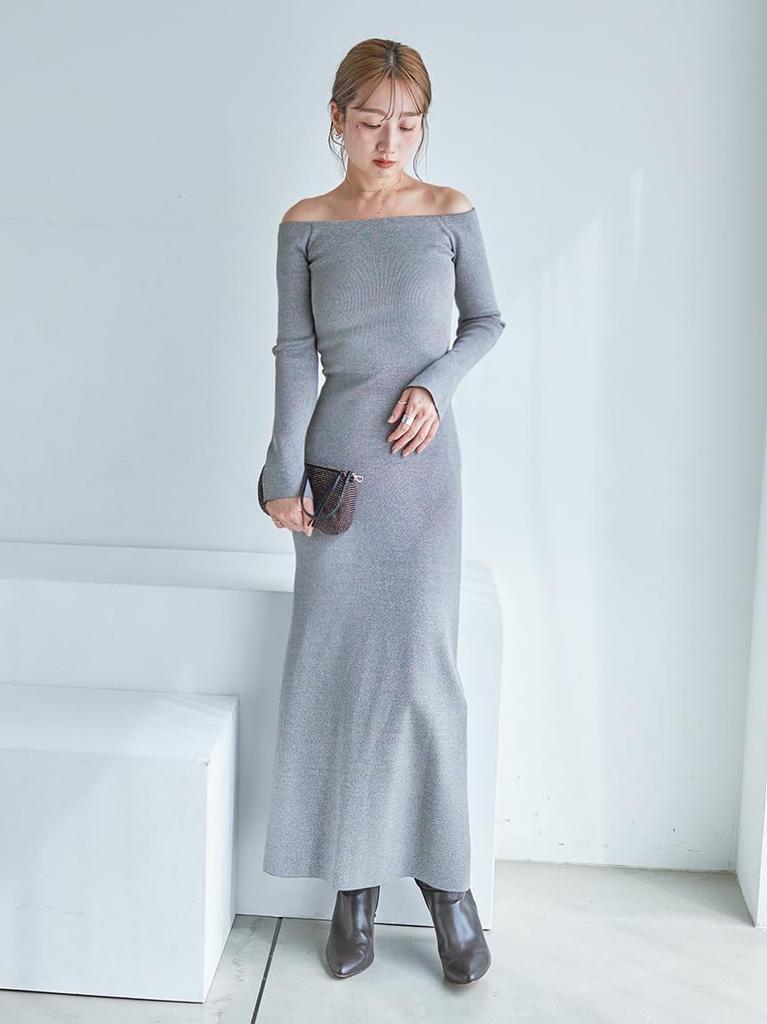 knit dress SWNO255091SLV0 Off-the-shoulder I-line