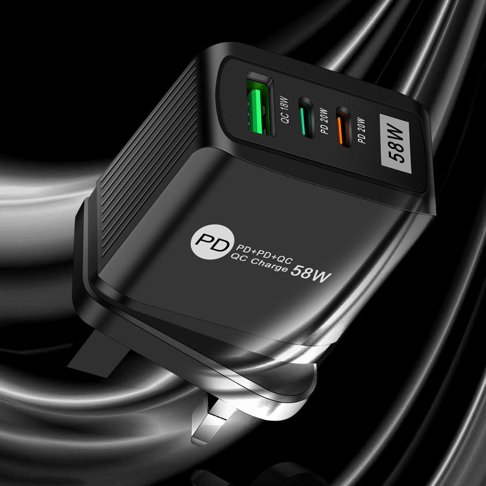 Luminous 58W Fast Charger: Dual Fast Charge 2PD + QC3.0 USB for Mobile Phones, Certified PD Charger