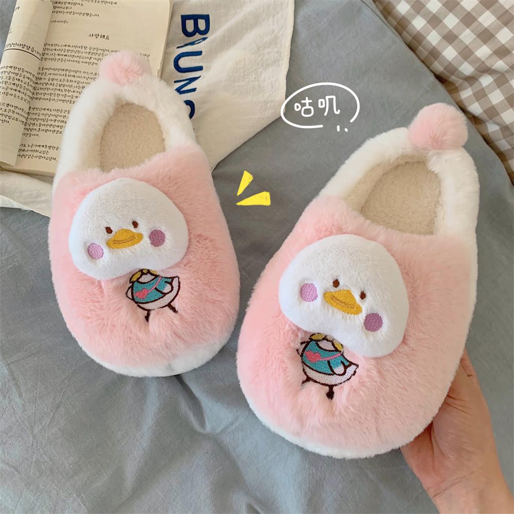Thick bottom warm indoor home autumn and winter women's bag head cotton slippers cartoon duck casual comfortable slippers