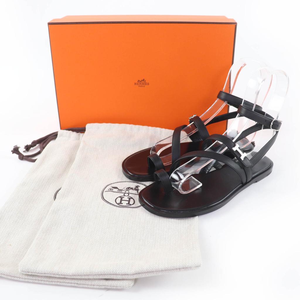Pristine HERMES Sandals Armoni HMetal Ankle Strap Leather black leather Women 35 Used