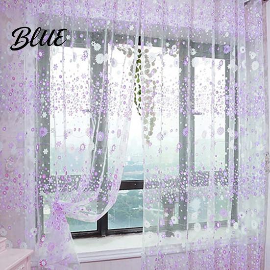 Voile Curtain Window for Home Decor Balcony Pattern Room Translucent Floral Valance Pastoral Office Cafe