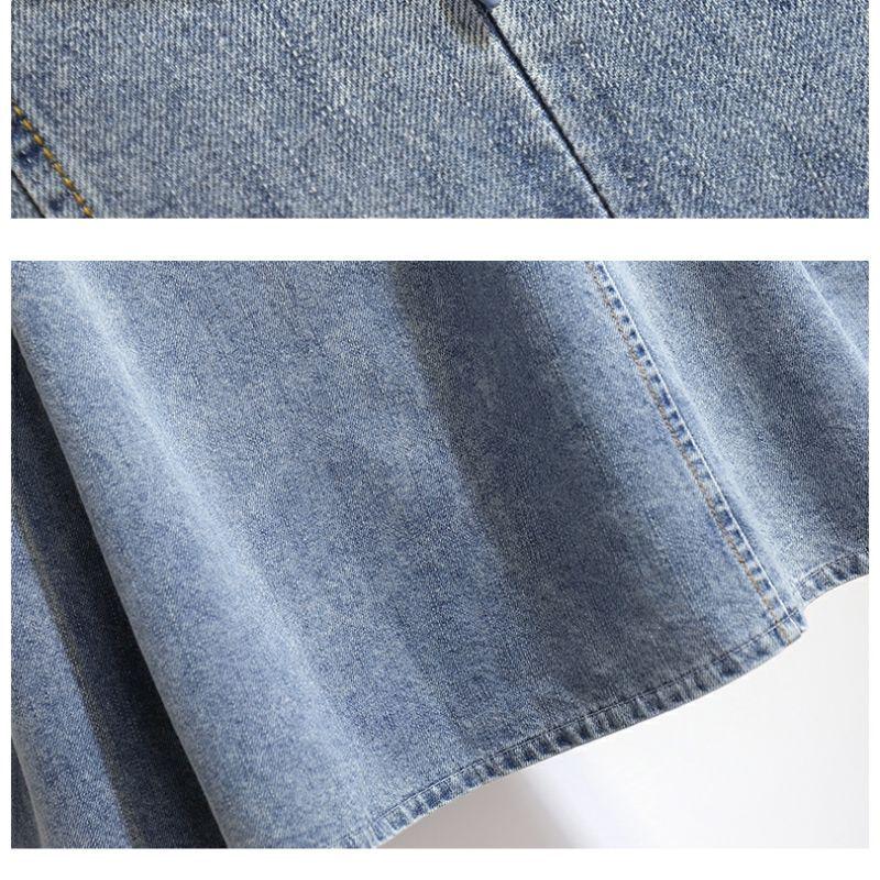 Damen One-Shoulder Puffärmel Denim Patchwork A-Linien Kleid - Sommer 2026 Taillenbetonend Schlanker Stil