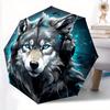 1pc Blue-Eyed Wolf In Headphones Automatic, Cute Cartoon Pattern, Portable Outdoor Umbrella, Holiday Gift for fans.C022