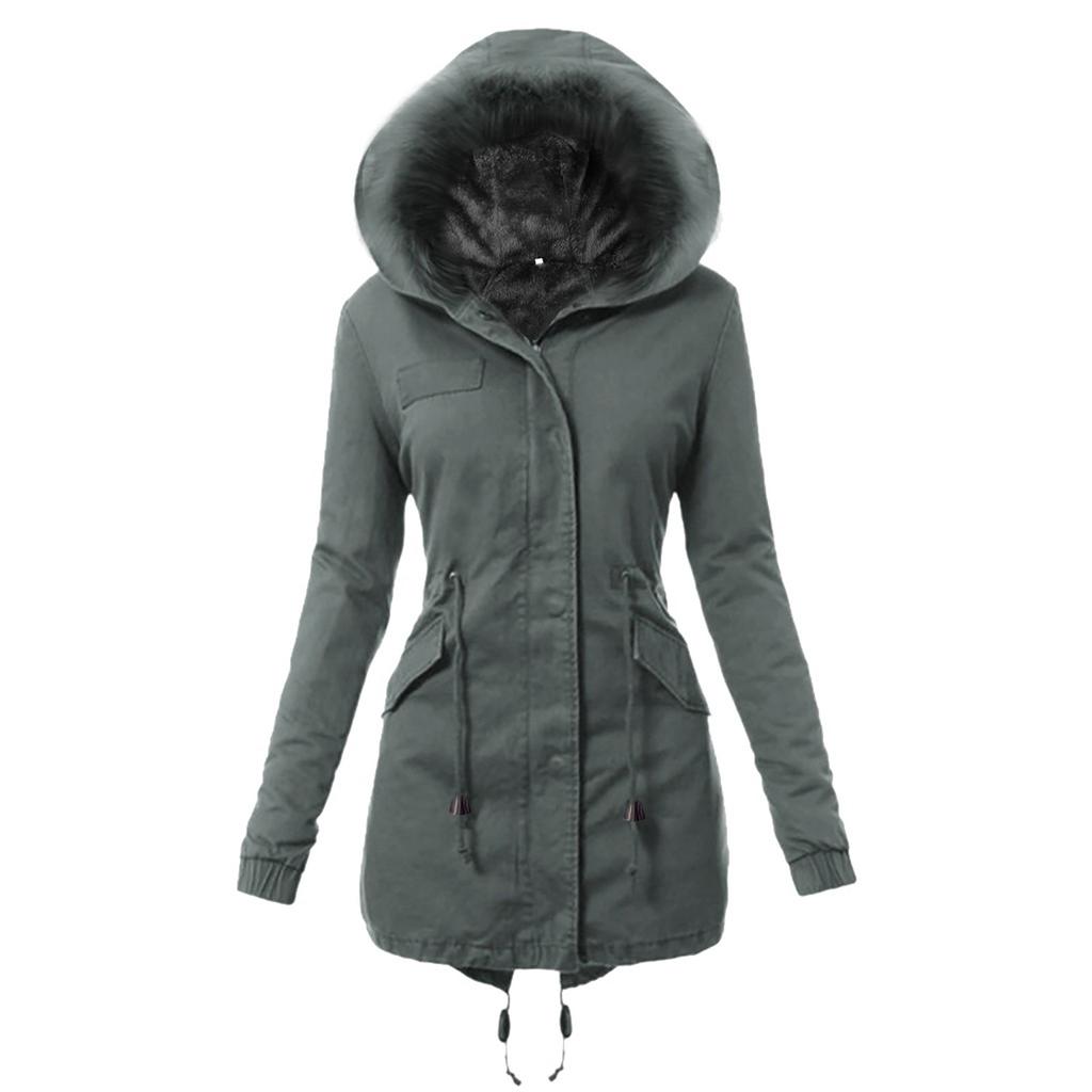 Ladies  Coat Womens Winter Warm Thick Long Jacket Hooded Overcoat