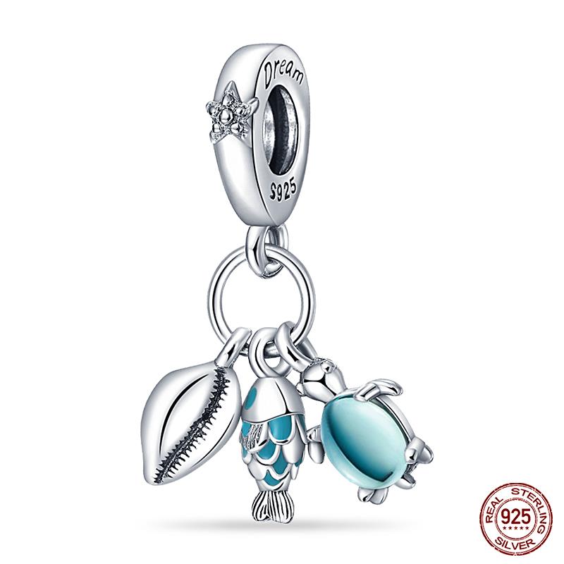 Original Ocean Series Fit 3Mm Bracelet 100% Authentic Copper Turtle Crab Mermaid Charm Beads Diy Jewelry Gift