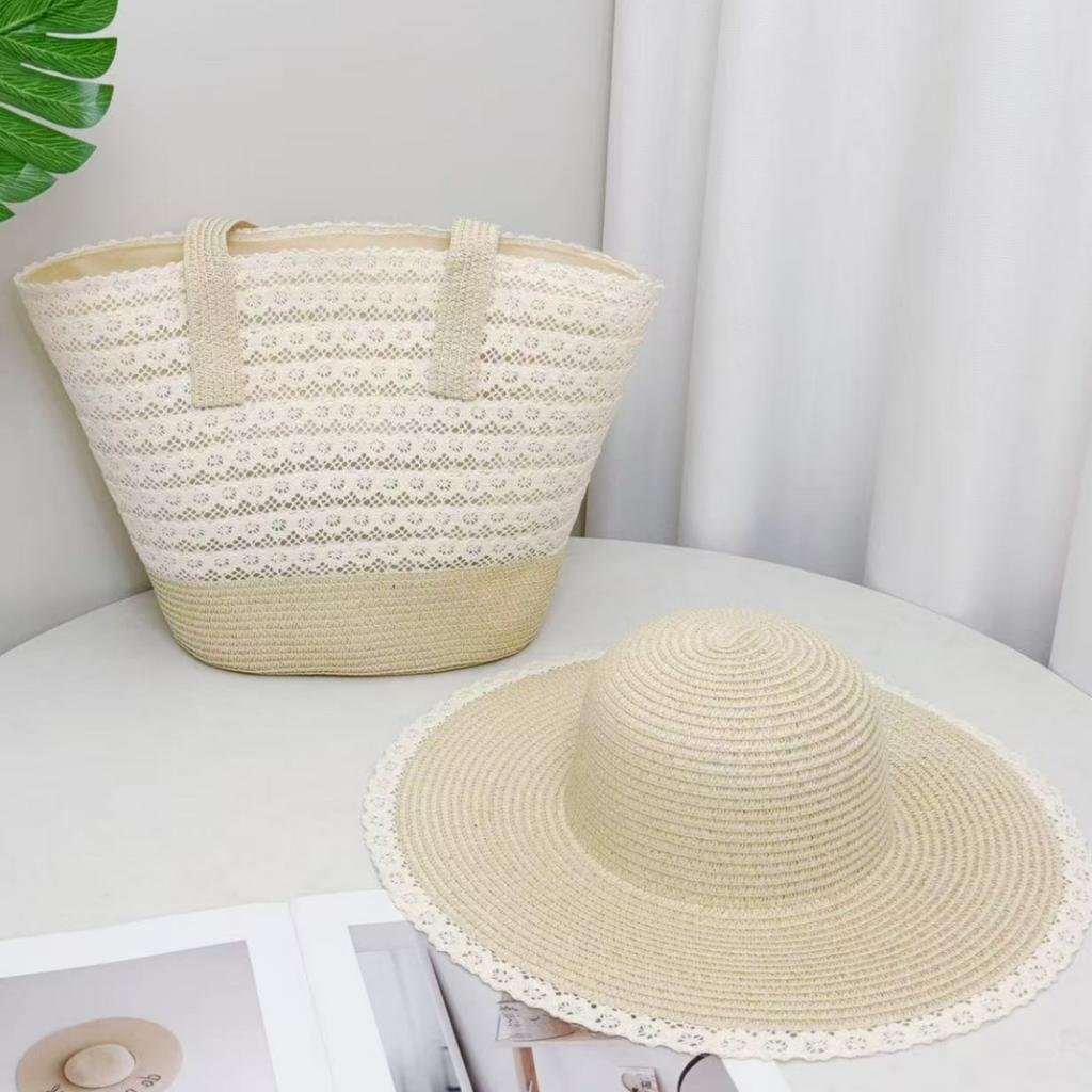 Popular big-brimmed sun hat women's seaside vacation straw sun hat spring and summer large-capacity commuter straw bag