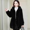 Women Thick Warm Outwear Hooded Mid Length Mink Fur Winter Velvet Overcoat