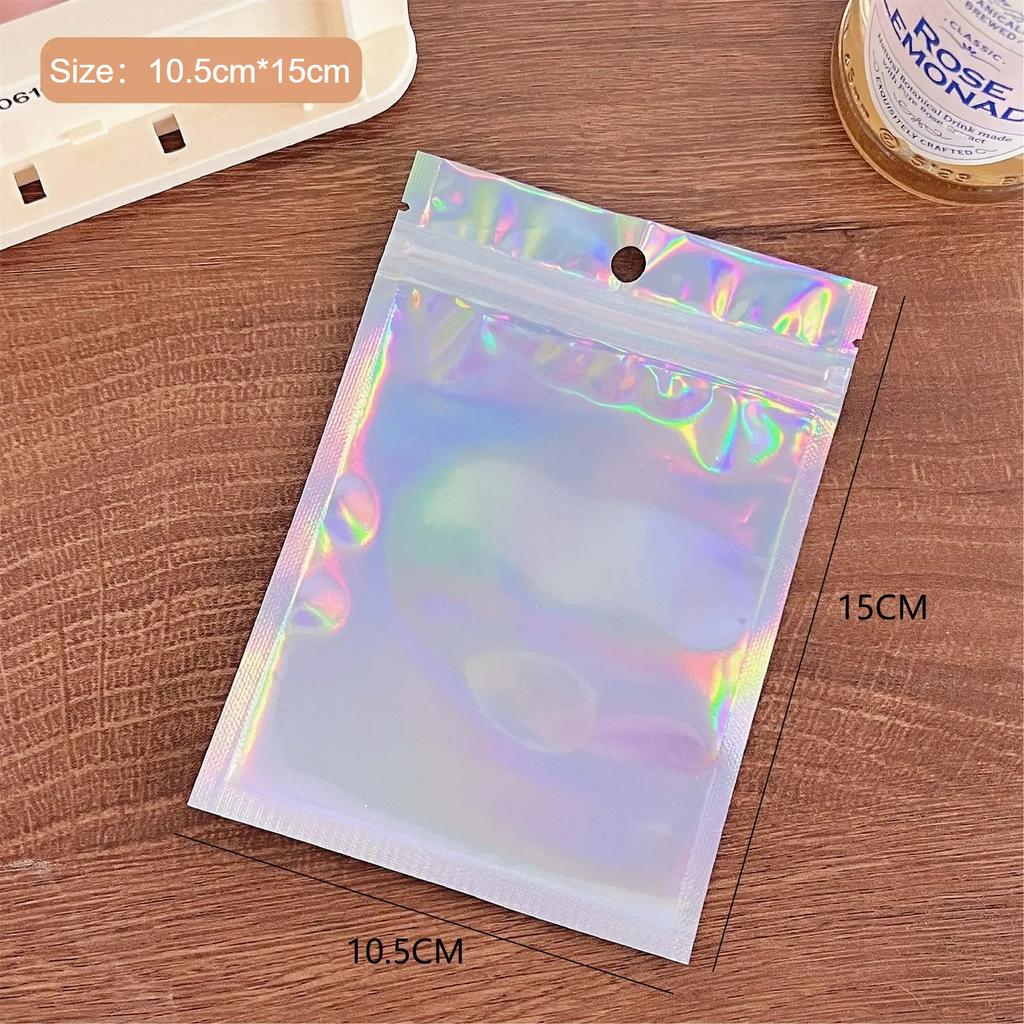 5/10pcs Packaging Pouch Bag Aluminum Foil Polyester Film Translucent Holographic Rainbow Film Sealed Bag Laser Zip Lock Bag