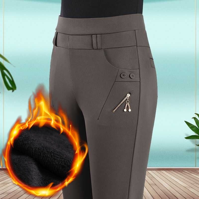 Autumn Winter Plus-size Women's Elastic High-waisted Straight Pants Thick Casual Pants