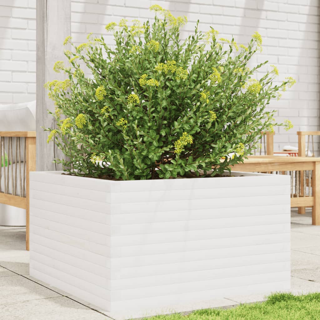 Plant Pot White 80*80*45.5 Cm Solid Pine Wood