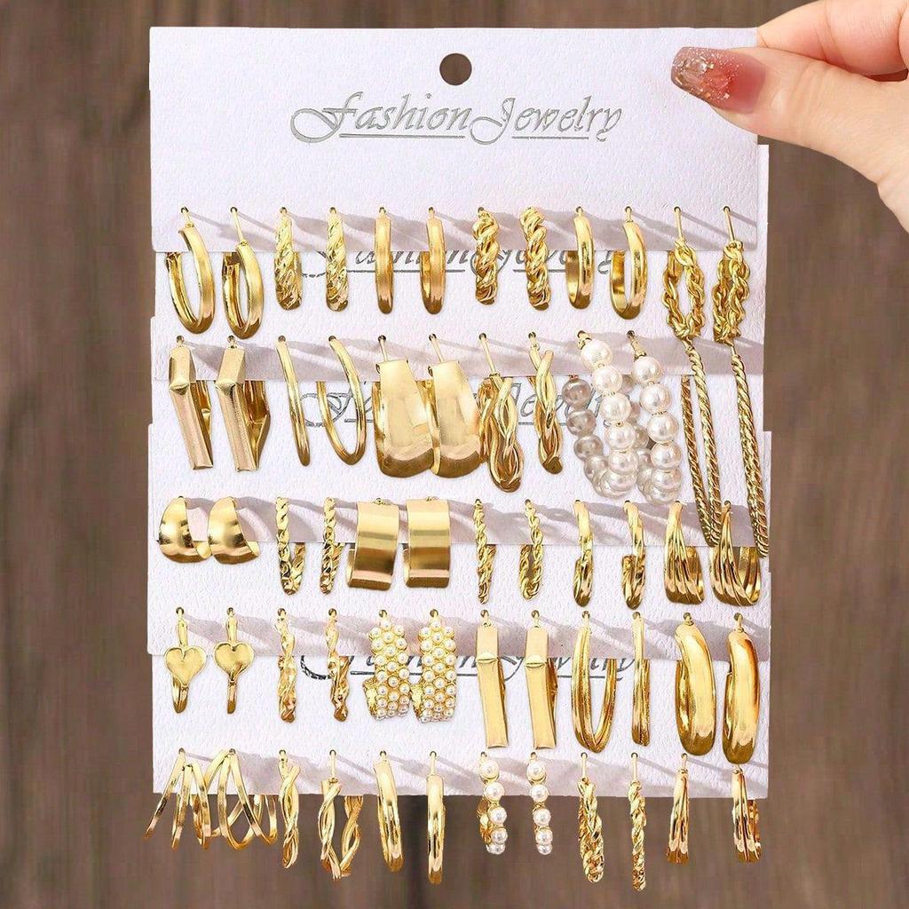 European & American C-Shaped Metal Texture Ear Cuff: Women's Retro Twist Earring Set (6-Piece).