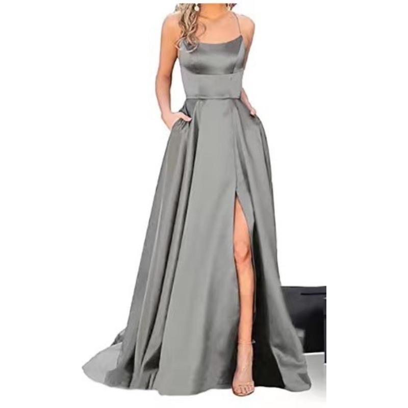 Solid color bridesmaid dress long dress thin off shoulder girlfriend fashion bridesmaid evening dress