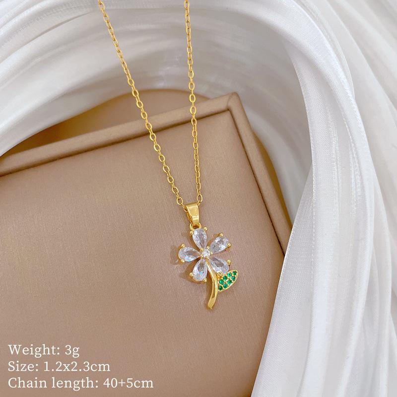 Monet Garden Full Diamond Light Luxury Temperament Gorgeous Full Diamond Necklace Women S Versatile Clavicle Chain Titanium Steel Chain