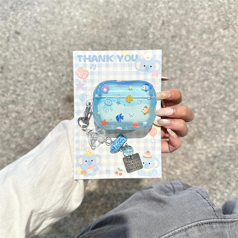 Transparent blue ocean fish AirpodsPro1 earphone case for Apple 1/1/1 generation wireless Bluetooth case