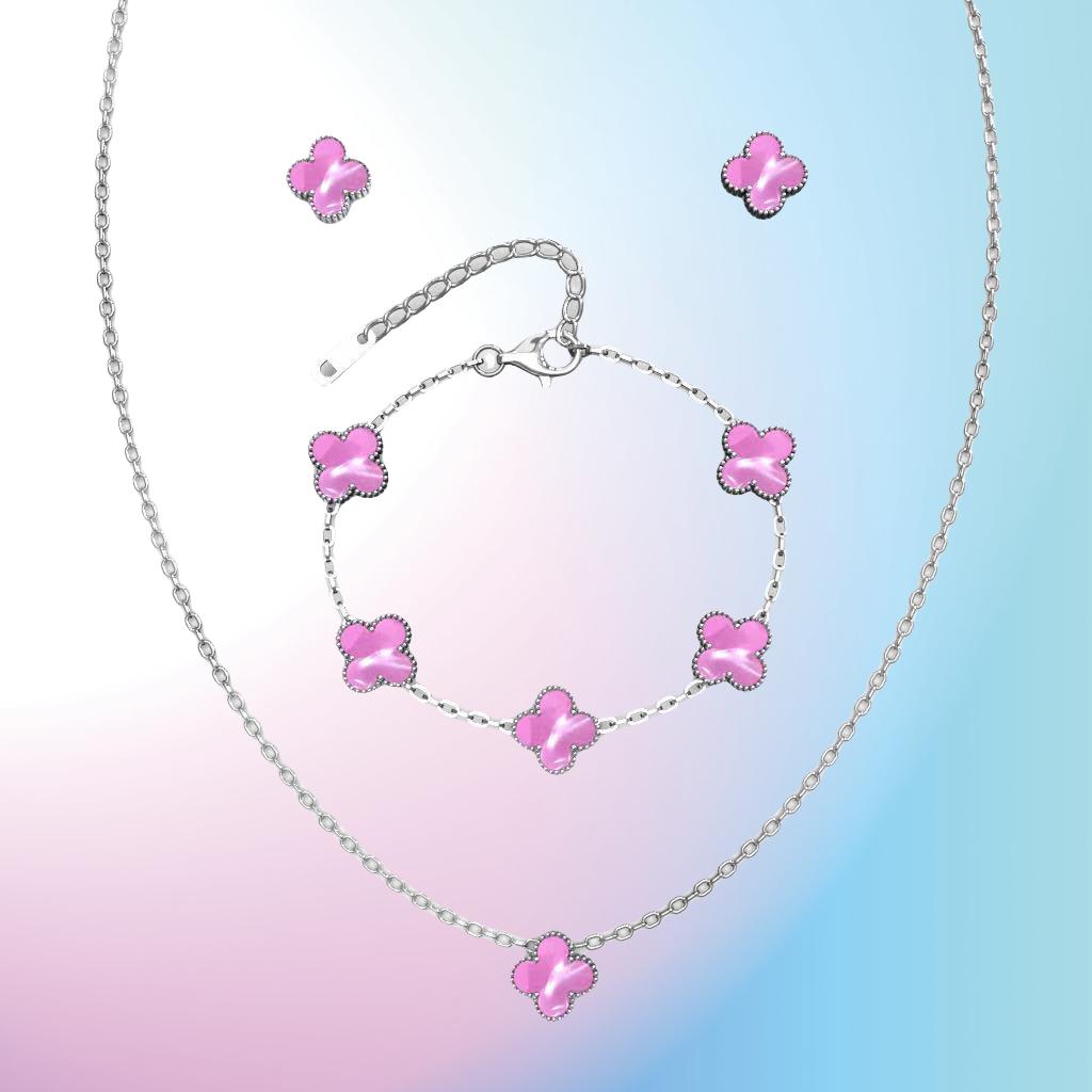 3PCS Versatile Stainless Steel Clover Jewelry Women's Set Necklace Earnail Bracelet Personalized Accessories