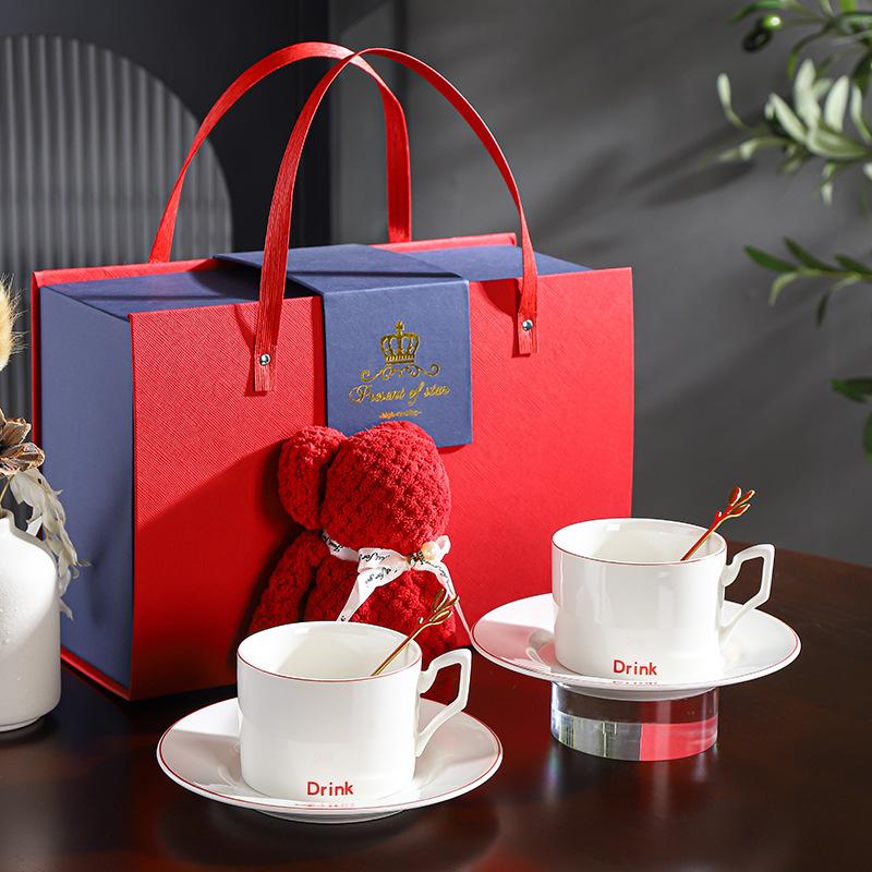 Ceramic coffee cup and saucer set, afternoon tea cup, saucer and spoon, household high-value flower teacup.