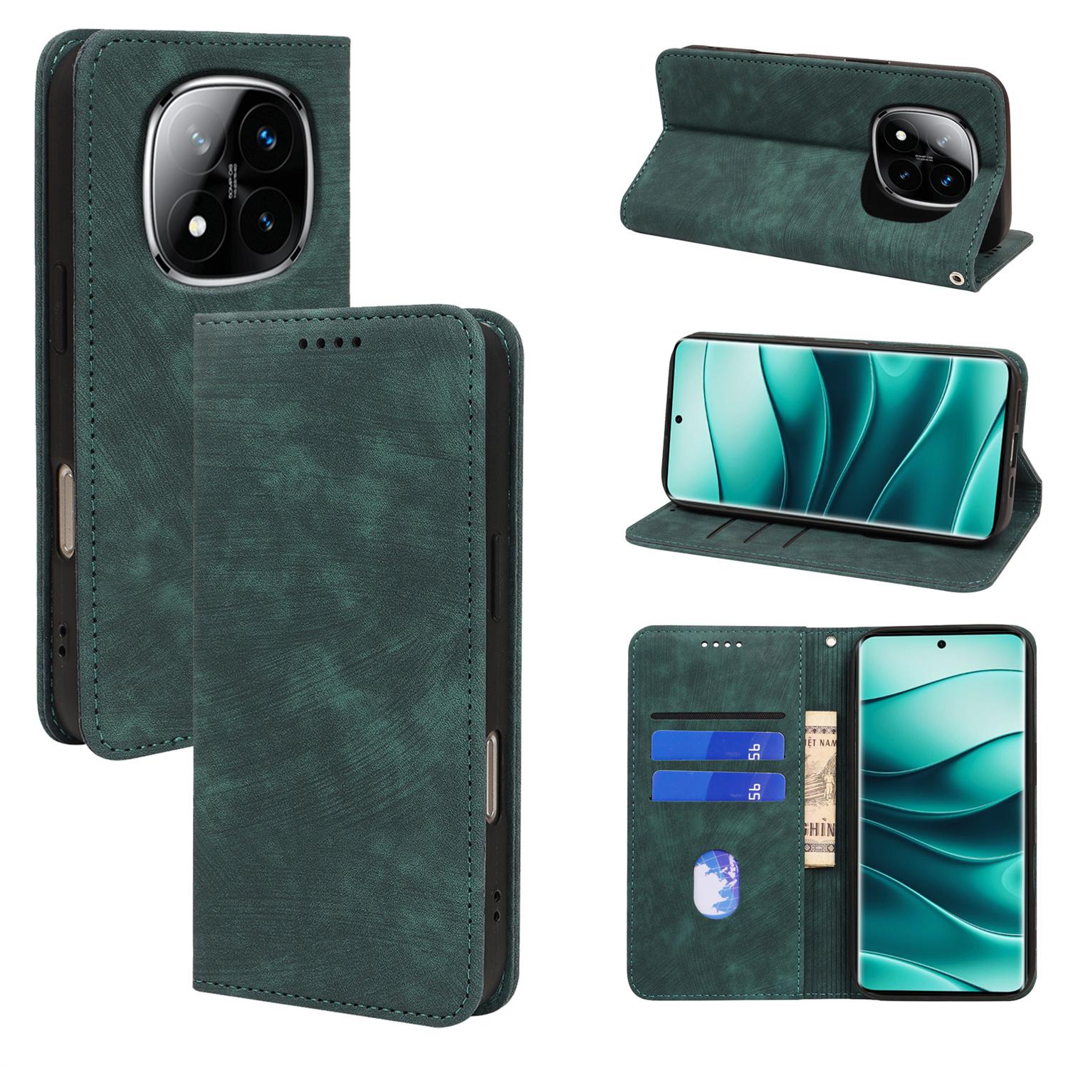 

Для Xiaomi Redmi Note 14 Pro+ 5G Чохол Сильний Магнітний Шкіряний Гаманець Чохол для Телефону зі Смугастою Текстурою Green