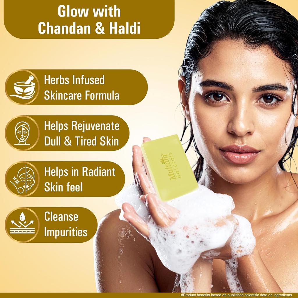 Multani Naturals Chandan Haldi Soap 125 g Pack Of 3 Pcs Hydrating Bath Bar For Glowing Skin Gentle Cleansing For All Skin Types