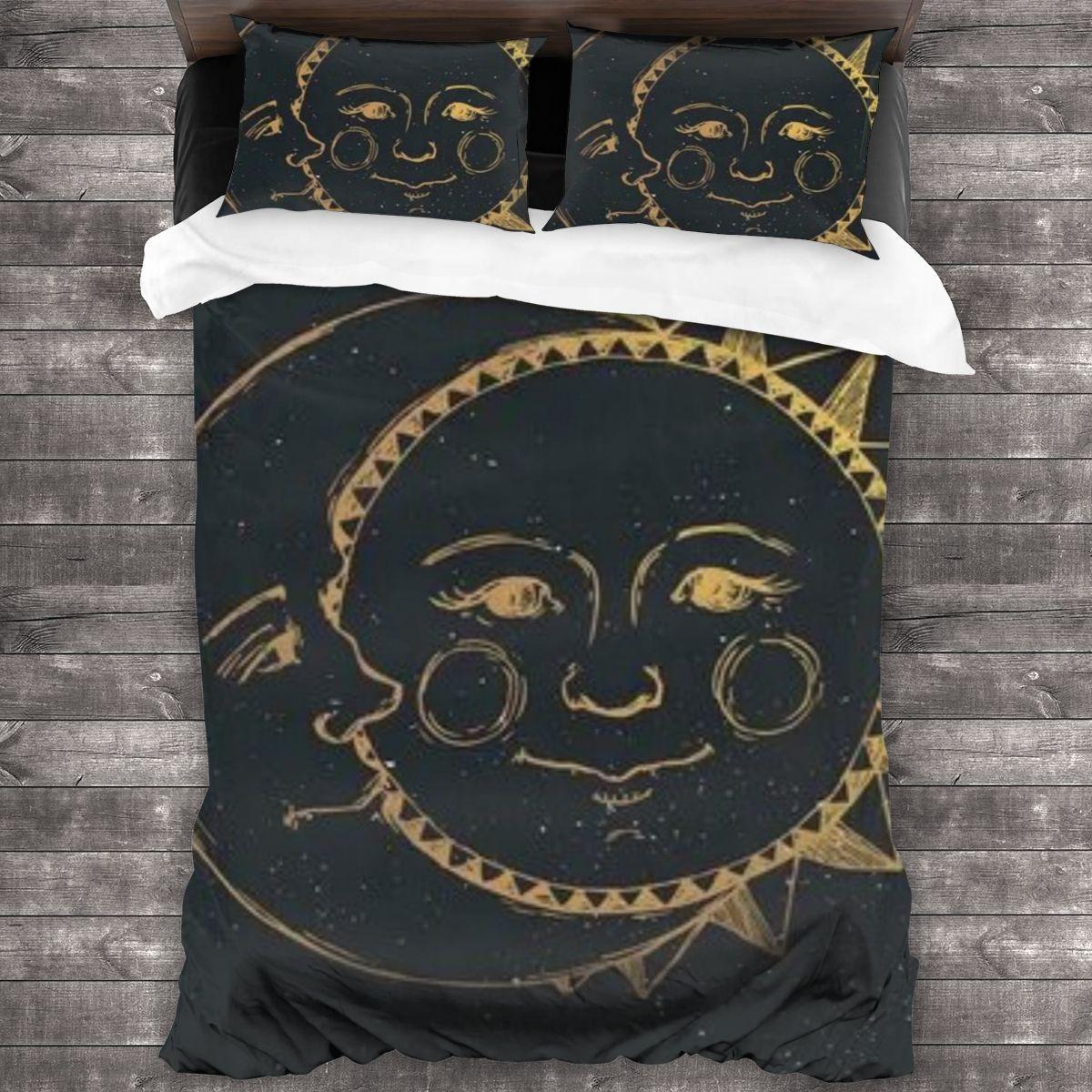 Ретро Набор пододеяльников Солнце и Луна с 2 наволочками Покрывало Кинг Квин Сайз — фото 13