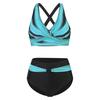 2Pcs/Set Women Swimsuit Set Push-Up Padded Tops High-Waist Swimming Trunks Set Patchwork Color Bikini Set