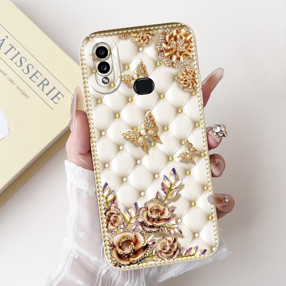 For Samsung Galaxy A10 A10S M01S Phone Case Fashion Flower Back Cover Liquid Silicone Protector on Samsung A 10 Shockproof Funda
