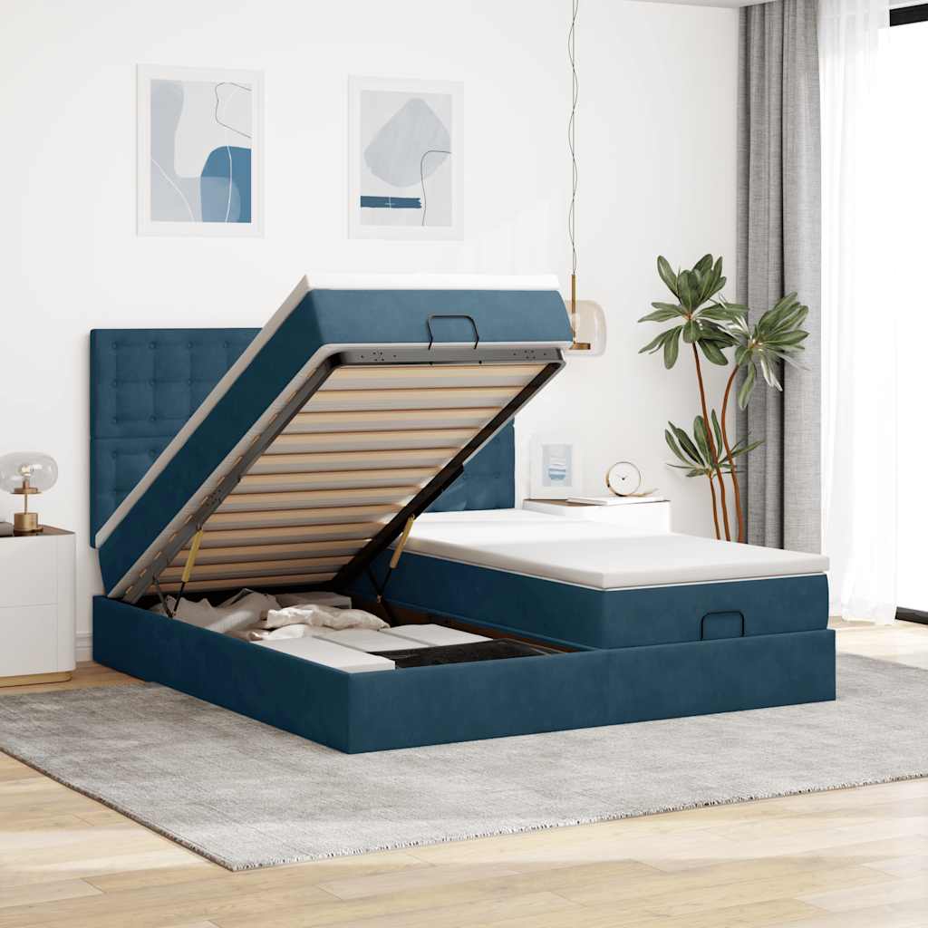 Ottoman Bed with Mattresses Dark Blue 160x200 cm Velvet