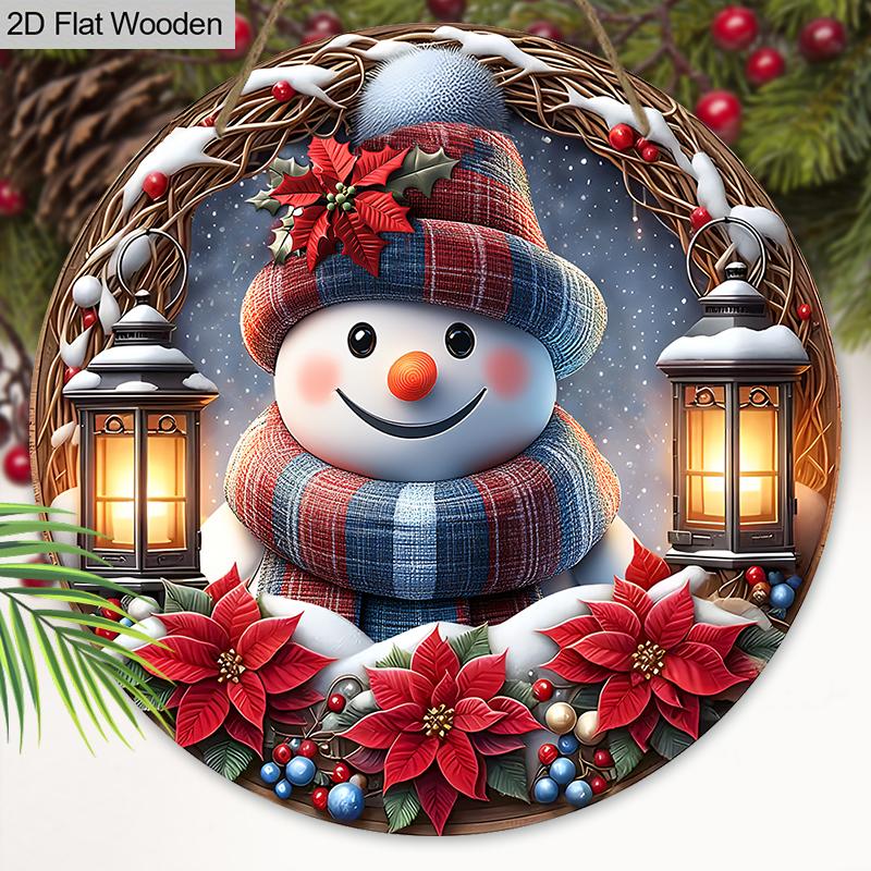 Wooden Christmas Sign with Adorable Snowman Pattern - Navidad Sign for Front Door, Wall Hanging Decor - Ideal Christmas Decoration