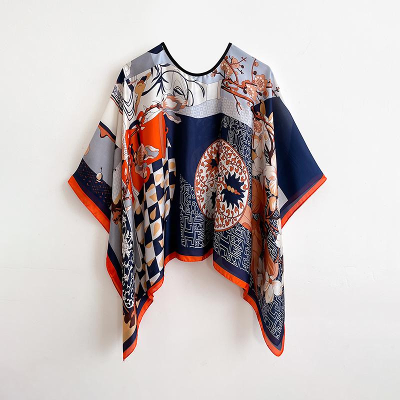 110 cm Quadratische Schals Sommer Strand Sexy Damen Mode Druck Seide Kittel Bluse Sonnenschutz Bequemes Poncho Neu