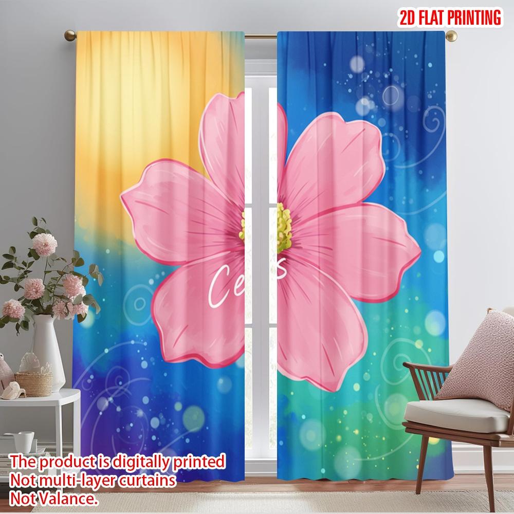 

2pcs 2D flat printing Curtains Pink Floral Watercolor 100% Polyester Without Electricity 0 Use for Holiday Family Portraits 52.50×116.00 CM 2pcs