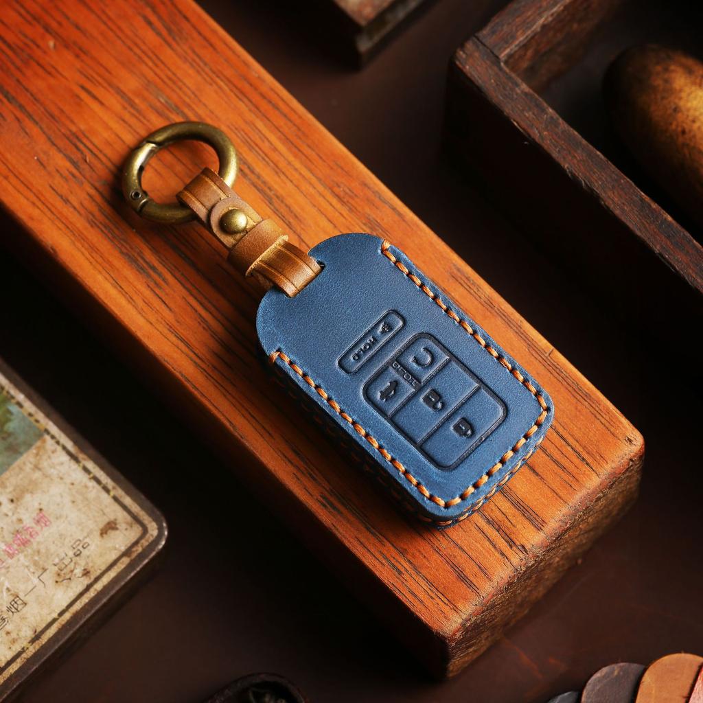 Leather Car Fob Key Cover Case Set for Honda Accord Civic Pilot Fit Smart Remote Keychain Accessories Holder Shell Protector