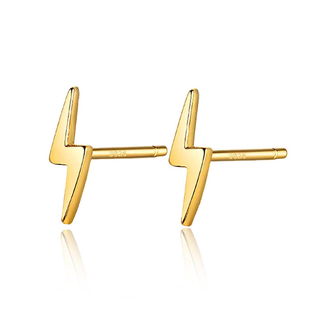 S925 Silver Lightning Stud Earrings - Niche High-End Gold Design for Women