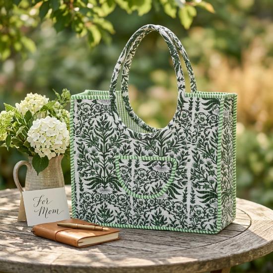 Shoulder Bag Usalover925 Green Quilted Cotton Floral Print Shoulder Bag 09