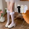 Spring and Summer Thin Lolita Lace Bow Calf Socks, Ballet-style Gauze Belt Thin White Mid-calf Pile Socks