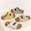 Thick-cut Toast Boken Tow Summer 2025 New Leather Comfortable Soft Non-slip Double-belt Velcro Slippers