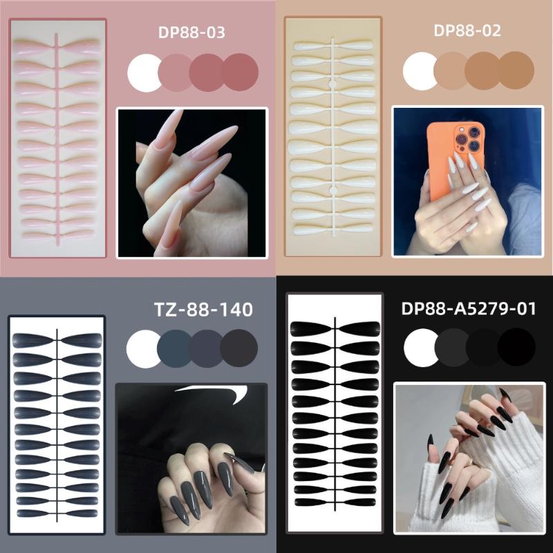 24Pcs New Detachable Solid Color Fake Nails Wearable Bright Long Ballet False Nails Full Cover Manicure Press-On Nails Women