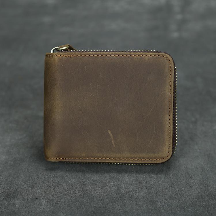 European and American Retro Men's Wallet Multifunctional Crazy Horse Leather Wallet 2 Fold Chain Wallet Horizontal and Vertical Styles