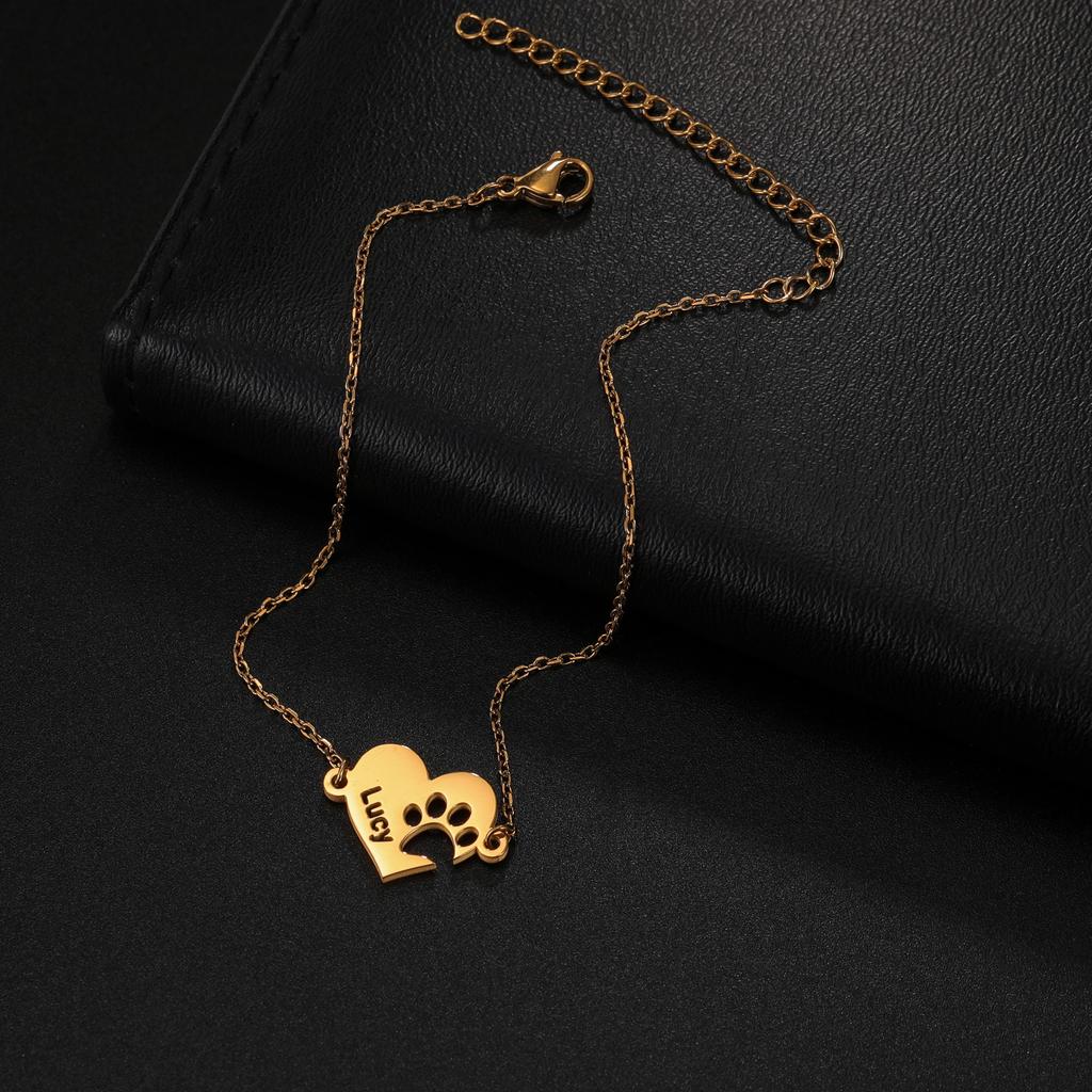 Atoztide Personalized Custom Dog Pet Jewelry Set Name Necklace Bracelet Ring Stainless Steel For Women Link Chain Birthday Gift