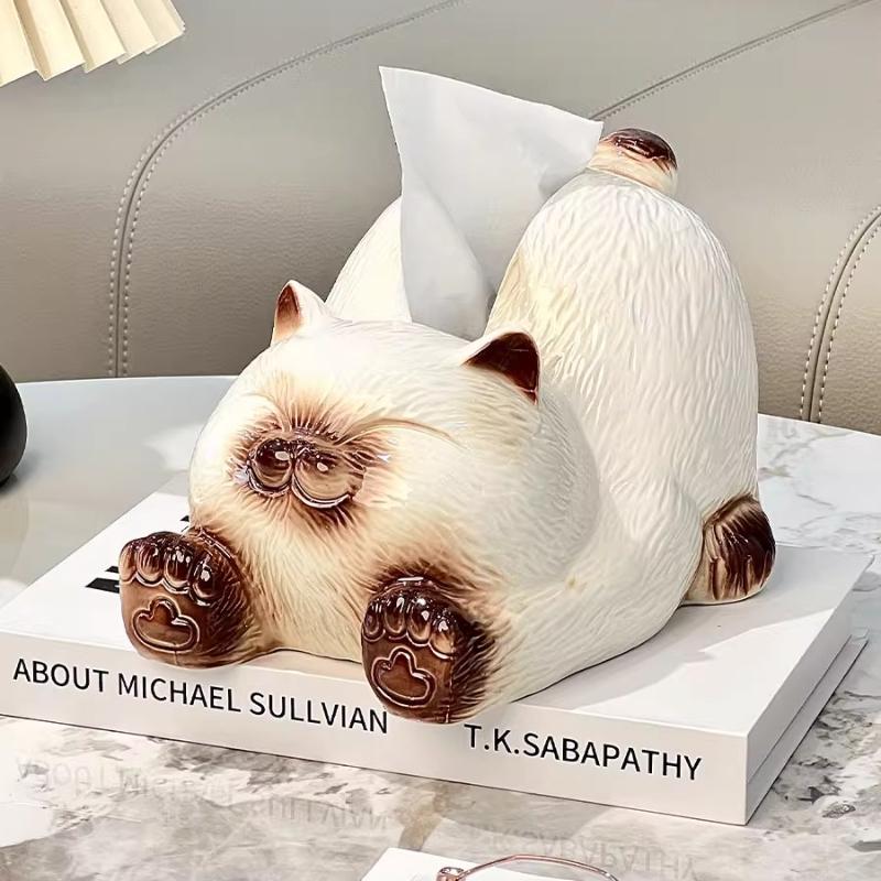 Cat Shaped Ceramic Tissue Box Creative Cute Ceramic Paper Box Home Living Room Desktop Ceramic Napkin Paper Box Kitchen Storage