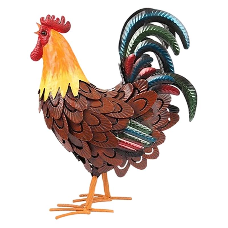 Elegante Scultura di Gallo in Metallo Per Giardino e Decorazione della Casa Ornamenti per Prato sul Retro Con Finitura Resistente alle Intemperie