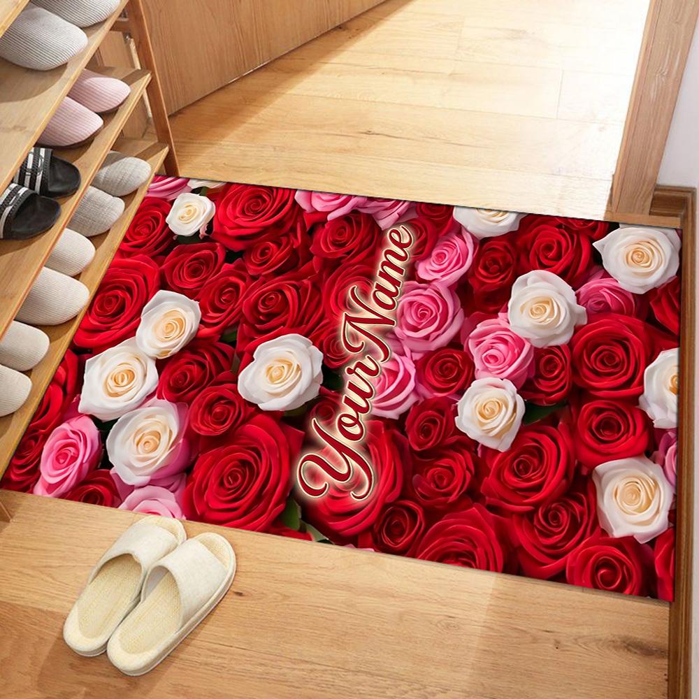 Rose Customized Name Floor Rug Office Rug Design for Dormitory Study Room Foyer Playrooms Anti-slip Rug Anime Office Decor