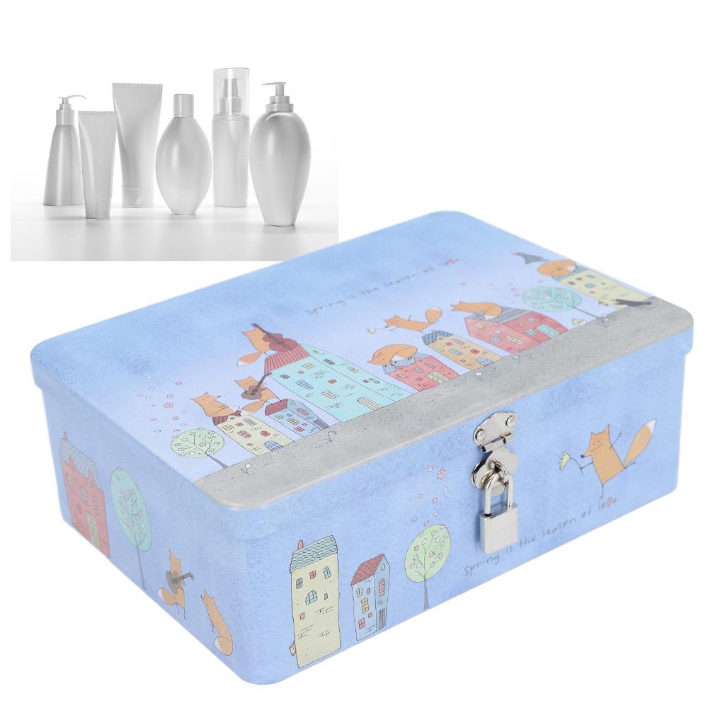 Square Tinplate Storage Box Large Capacity Storage Box With Lock  For Home Kitchen