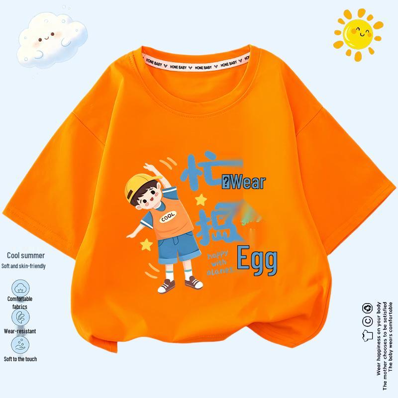 Kids Casual Egg-Print Short-Sleeve T-Shirt - Summer Style for Boys & Girls 100cm оранжевый