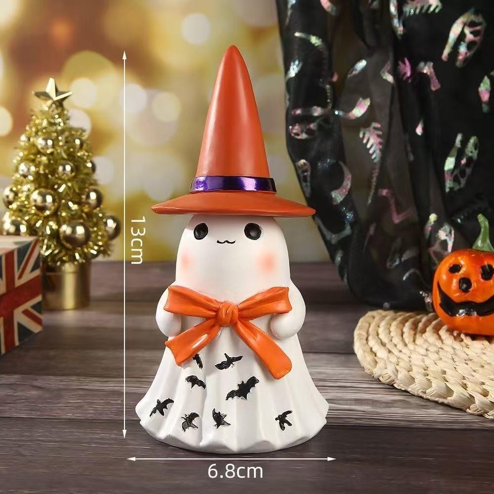 Resin Lighted Ghost Figurine Night Light Halloween Decor Ghost Glowing Ornament Witch Hat Horror Led Spooky Statue