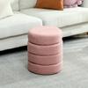 Living Room Footrest, Round Ottoman Stool, Plush Teddy, 40 x 45 cm, Pink